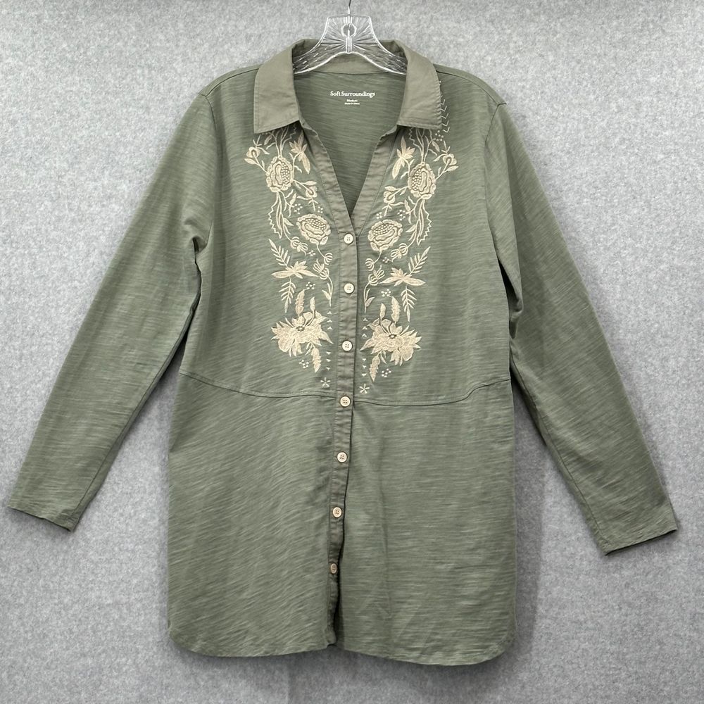 Soft Surroundings Spring Thaw Tunic Embroidered Jersey Slub Cotton‎  Size Medium